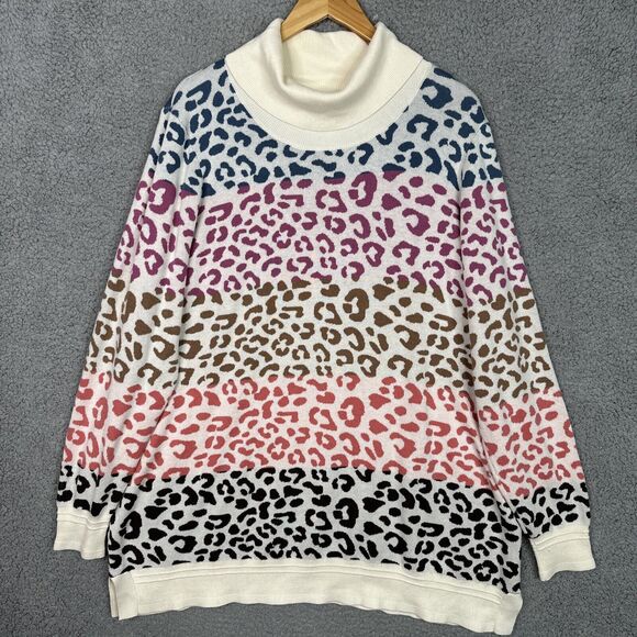 Soft Surroundings Leone Sweater 1X Rainbow Leopard Print Turtleneck Longline - Picture 14 of 14